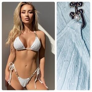 SHEIN Vaca Chain Link Triangle Pearl Bikini in Green sold out on line